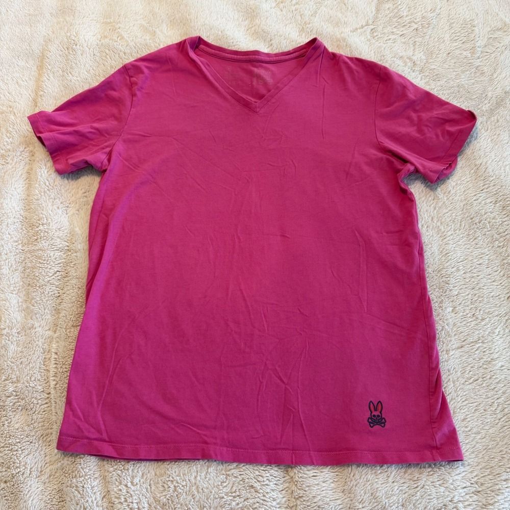 Psycho Bunny Womens Fuchsia Pink V-Neck Short Sleeve T-Shirt Size M y2K